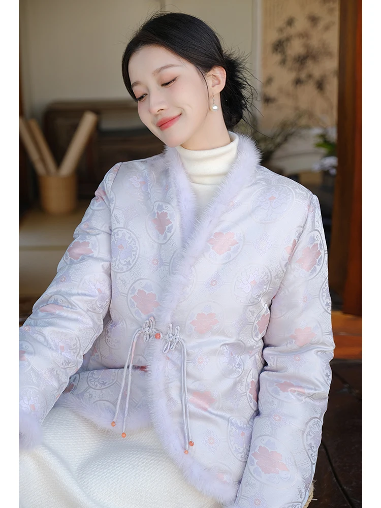 

Original National Sle down Jaet White Du Feather Light Purple Song Jin Embroidery Outerwear Commute Sle Regular Length