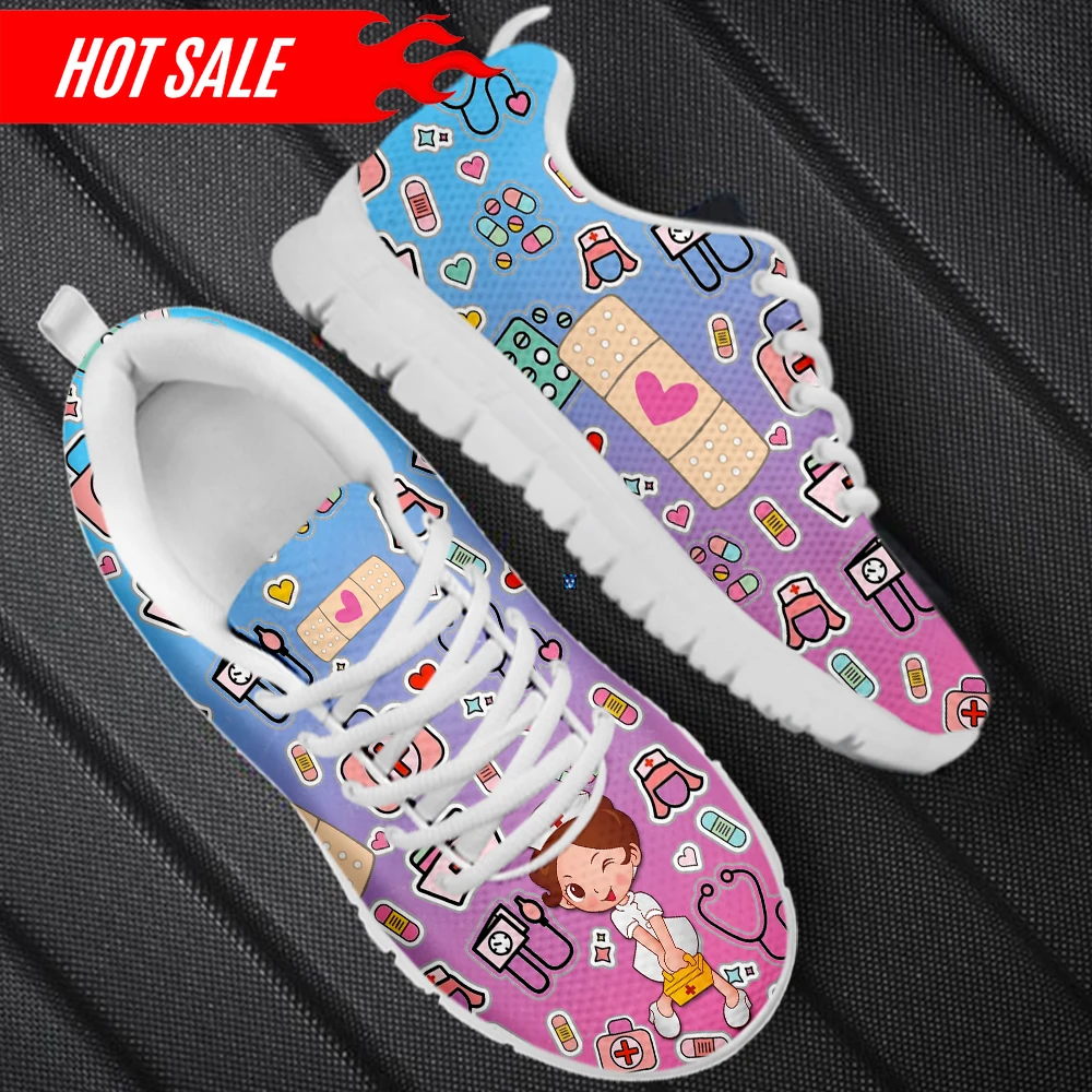 Women's Nurse Sneakers Gradient Color Nurse Band-aid Design Vulcanized Shoes Outdoor Non-Slip Casual Flat Shoes 2023