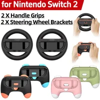 4 PCS Racing Steering Wheels and Hand Grips for Switch 2 Joy-Con ABS Controller Gamepad Handle Hand Grip Game Controller Bracket