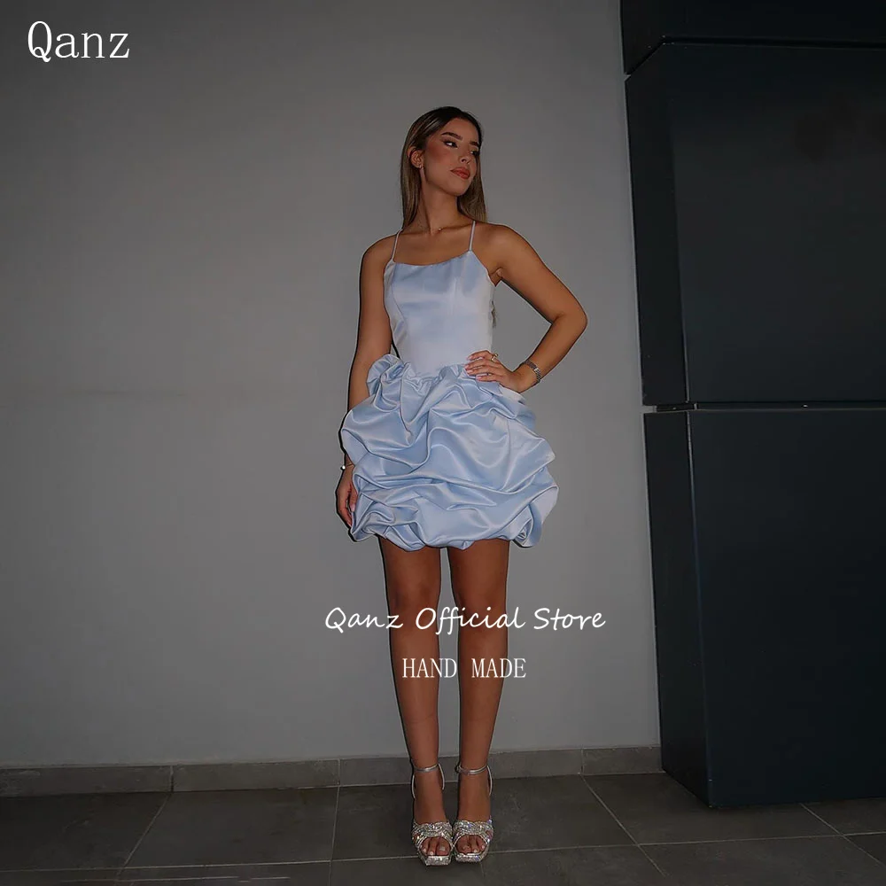 Qanz Moder Mimi-vestidos De graduación De satén con tirantes finos, batas De cóctel con volantes, vestido corto De cumpleaños para mujer, Sexy, personalizado