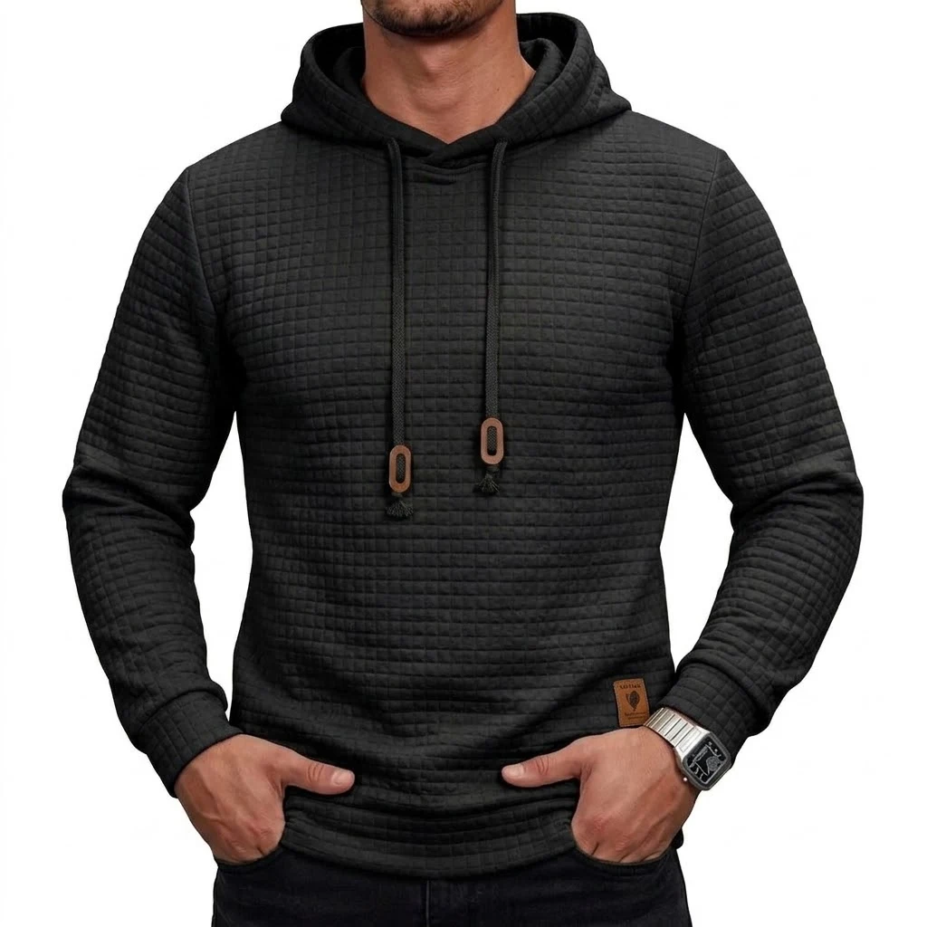 Men's Knit Pullover Hoodie Long Sleeve Textured Hooded Sweatshirt Casual Athletic Running Streetwear Clothes Outdoor Work Tops