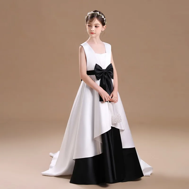 YZYmanualroom A-line Scoop Asymmetric Tailed Satin Junior Bridal Dress/Wedding Party Dress/Junior Bridesmaid Dress