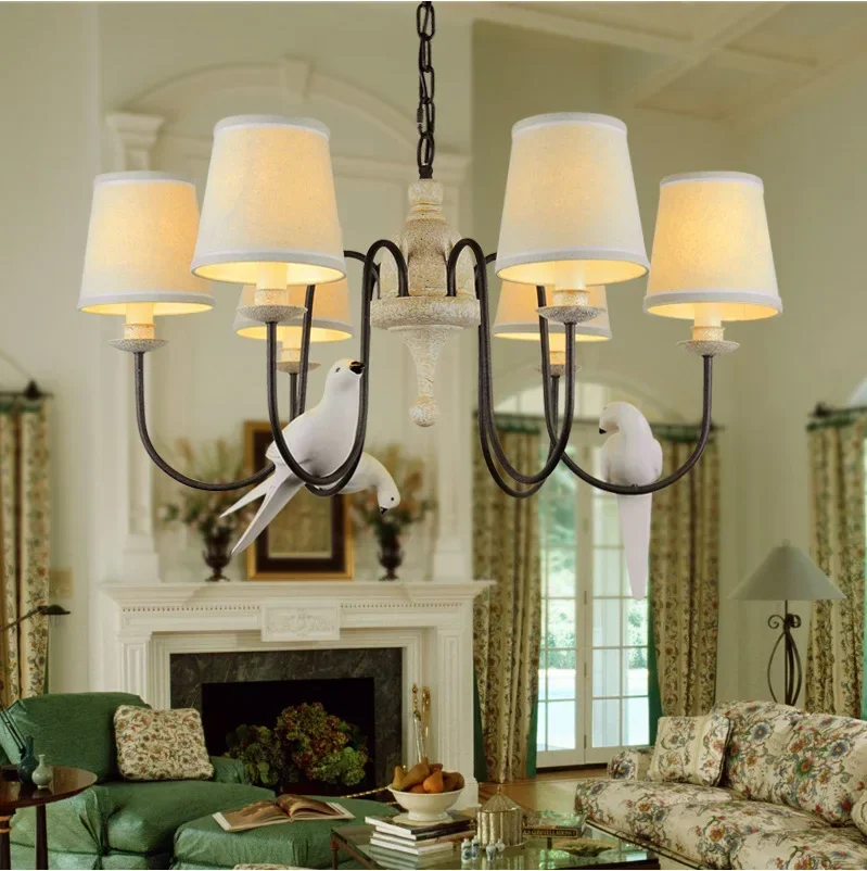 Retro Loft Vintage Birds Pendant Lights Lamp Resin Bird Fabric Lampshade For Kitchen Lighting Dining Room Pendant Lamp