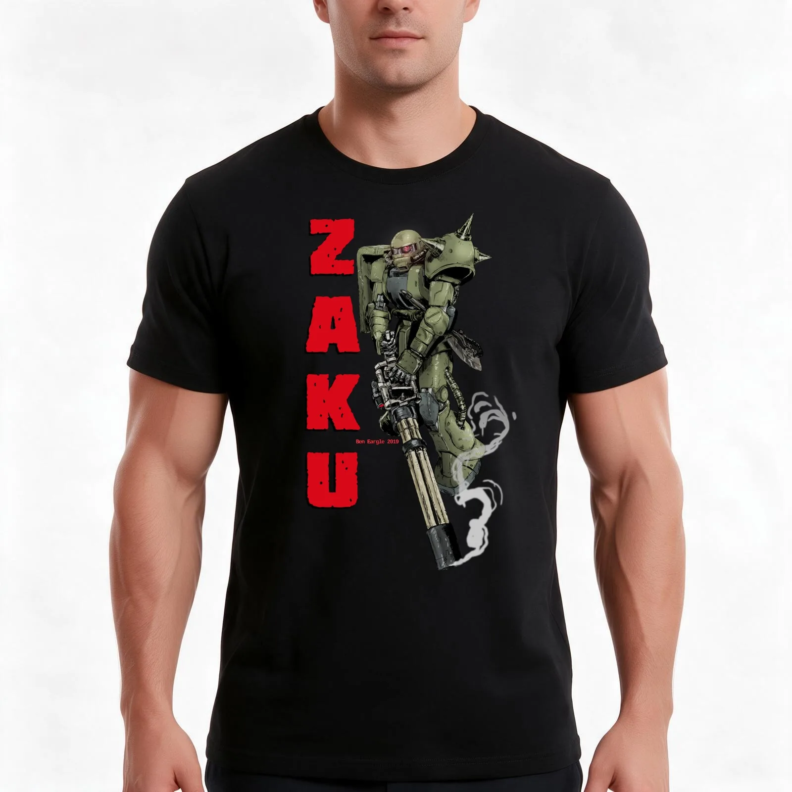 Heavy Zaku T-Shirt, Summer Casual Cotton Tee, Oversized Streetwear Tops, Vintage Graphic Print, Loose Fit Short Sleeve