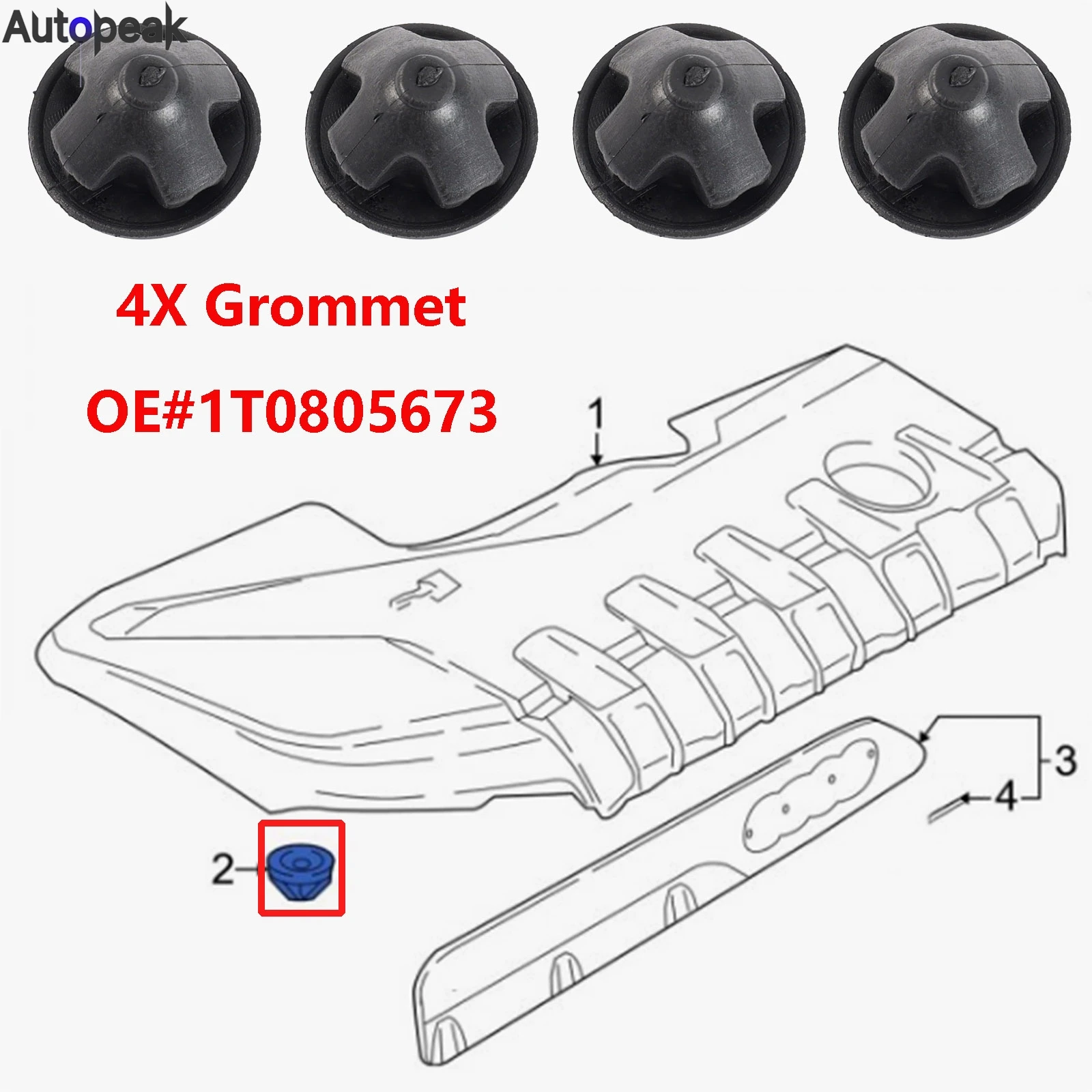 

4Pcs Vacuum System Grommet Gasket Engine Cover Mounting Bushing Suspension Air Compressor For Skoda Roomster Praktik 1T0805673A