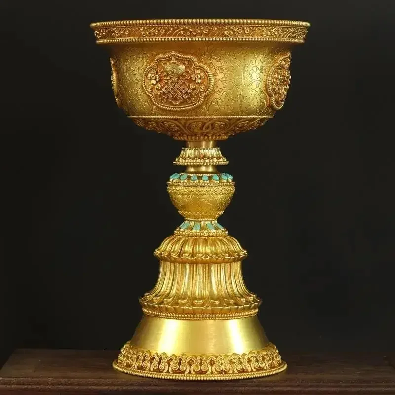Tibetan Brass Candle Lamp Handicraft Embossed Inlaid Gem Tantric Candlestick Buddhist Wedding Altars Indoor Desktop Decoration