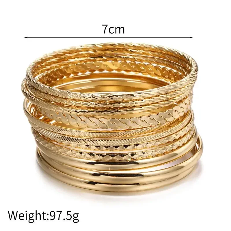 Set di braccialetti Euramerican Ins Retro Simple Fold Style Ring bracciale in oro bracciale con torsione di pasta fritta Set da 12 pezzi per donna