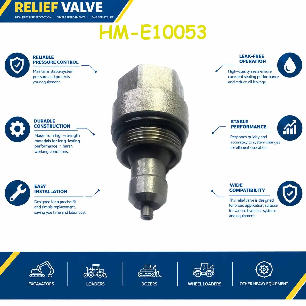 HM-E10053 KZ000748 723-40-85100 Relief Valve For Komatsu PC200-6 PC360-7