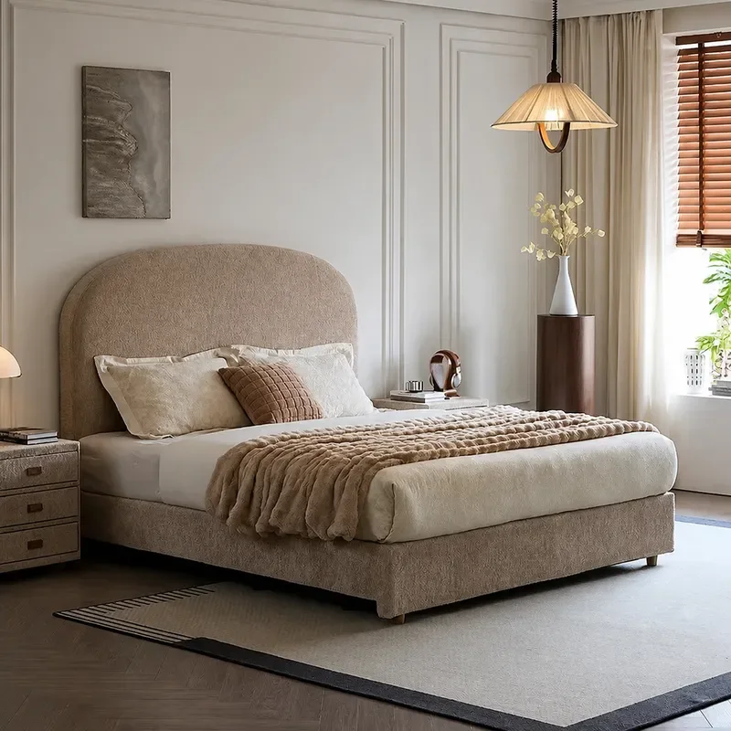 Chenier Fabric Bed Cream Style Master Bedroom Double Bed Solid Wood Soft Upholstered Flush Edge Removable Washable Cover