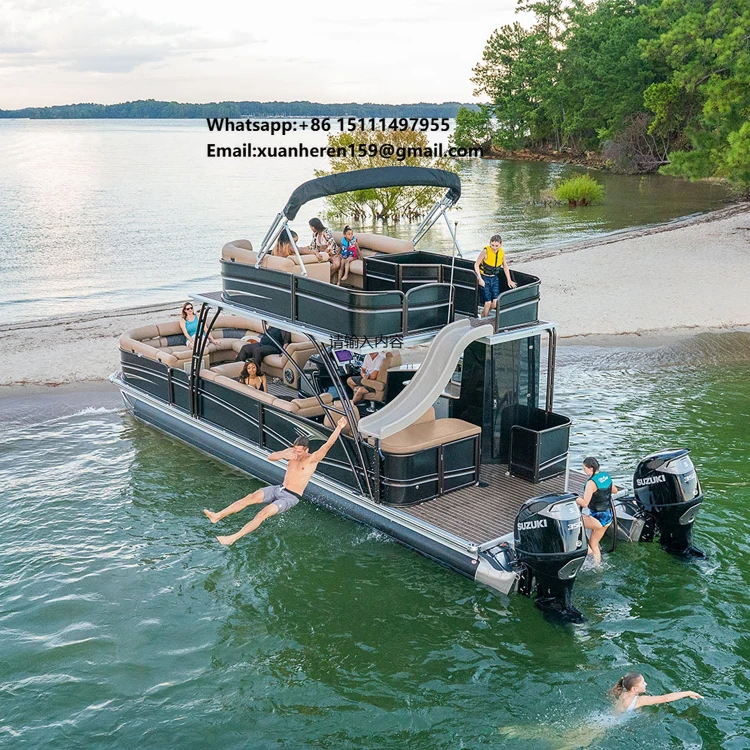 Luxury Aluminum Electric Boat Family Water Taxi Engine Houseboat Floating Pontoon Outdoor Fishing Welded Workmanship Outboard