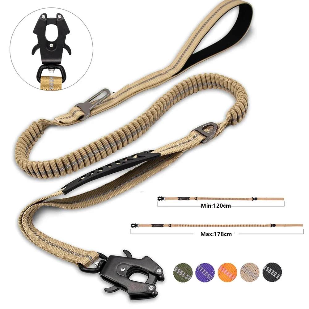 

Reflective Shock Absorbing Pet Leashes with Car Seatbelt for Large Dogs Heavy Duty Tactical Bungee Dog Leash No Pull Dog Leash