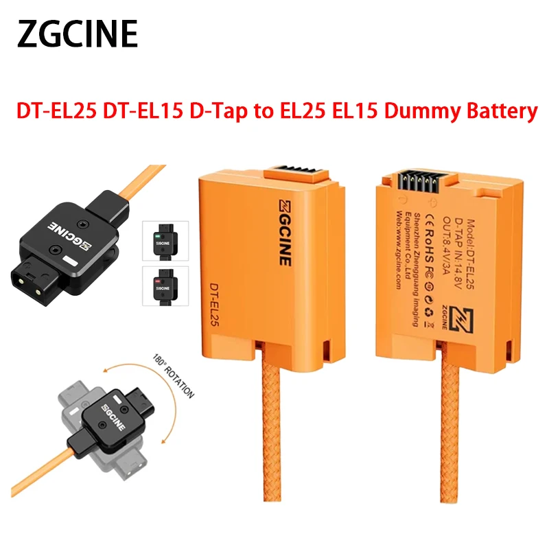 

ZGCINE DT-EL25 DT-EL15 D-Tap to EL25 EL15 Dummy Battery with Braided Wire Power Cable For Nikon EN-EL25/EN-EL15 Cameras