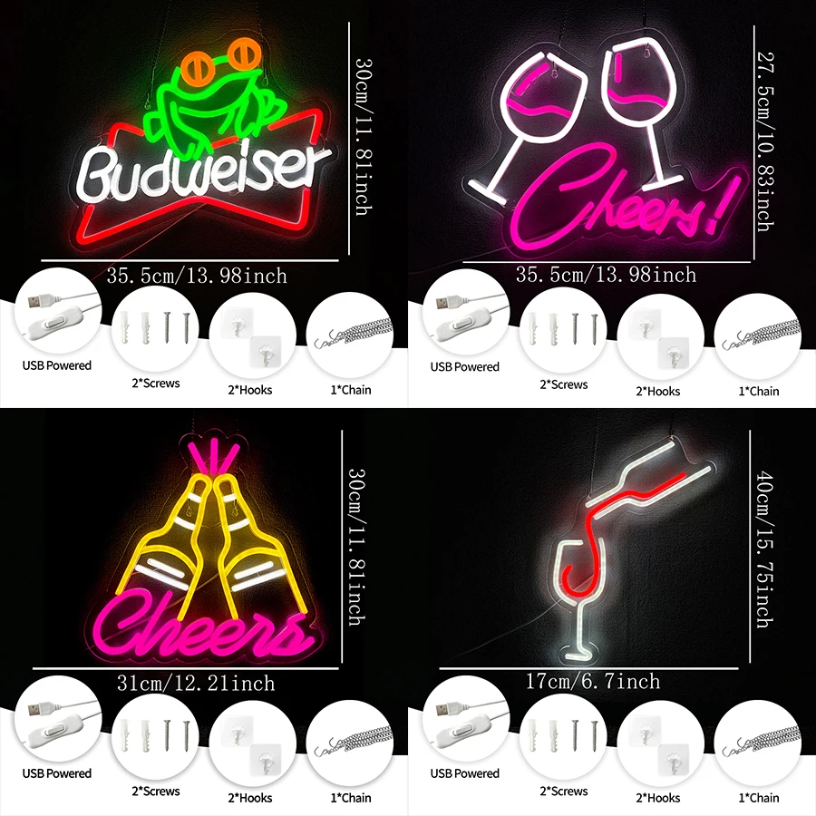 Cheers Neon Sign For Wall Decor,Led Neon Light For Man Cave,Party,Bar,Club,Birthday,Bedroom,Bachelor Party Decor,USB Powered