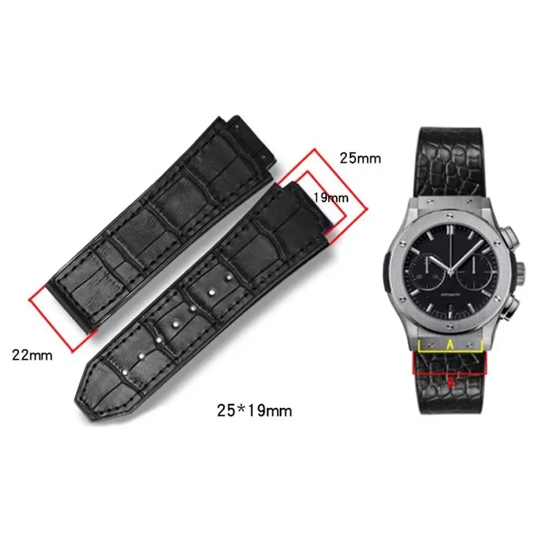 Watch Band For Hublot Big Bang Genuine Leather 25mm*19mm Quick Release Interface Big Explosion Rubber Band Men's Watch Strap