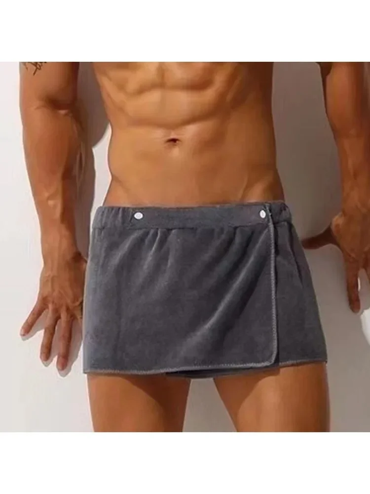 Sexy Schlafhosen aus Mikrofaser, Pyjamas für Herren, Nachtwäsche, kurze Handtuchhosen, seitlich geschlitzter Bademantel, Culottes, weich, dick