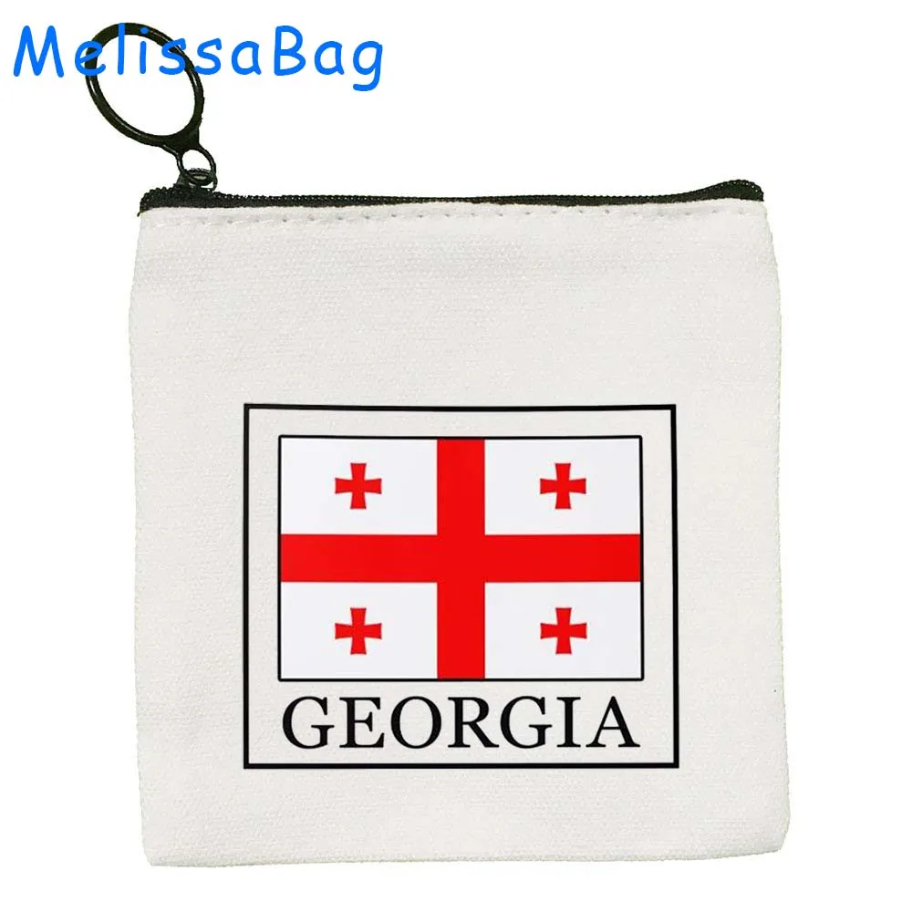 Coat of Arms Georgia Flag Map Tbilisi Ananuri Castle Georgian Gifts Kazbegi Canvas Coin Purse Key Case Bags Wallet Zipper Pouch