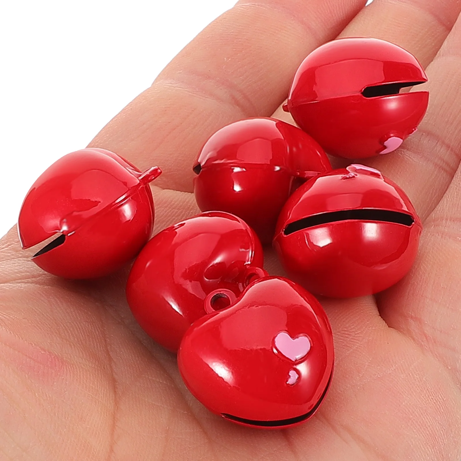 6pcs Red Heart Jingle Bell DIY Necklace Bracelet Charms Pendants Handmade Jewelry Making Finding Accessories