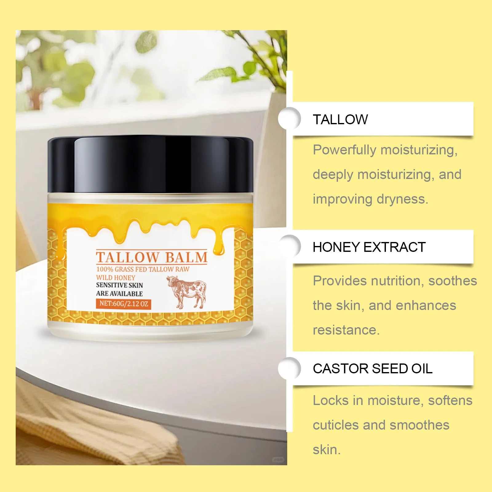 Beef Tallow Balm, Beef Tallow Cream For Skin Care, Wrinkle Tallow Balm, Tallow Wild Honey, Face Body Moisturizer, Gift For Girls