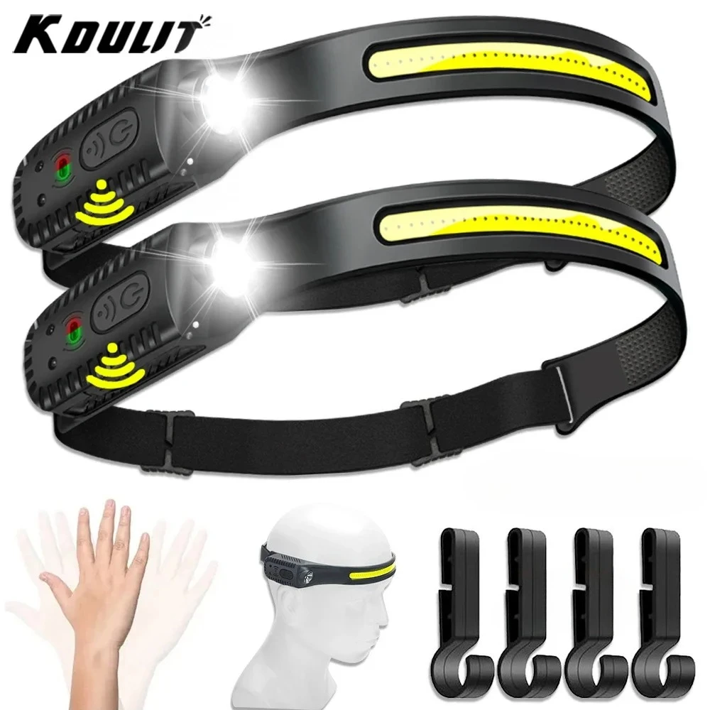 LED COB Induction Headlamp USB Rechargeable Lamp with Built-in Battery 5 Lighting Modes Headlight for Outdoor Camping Fishing