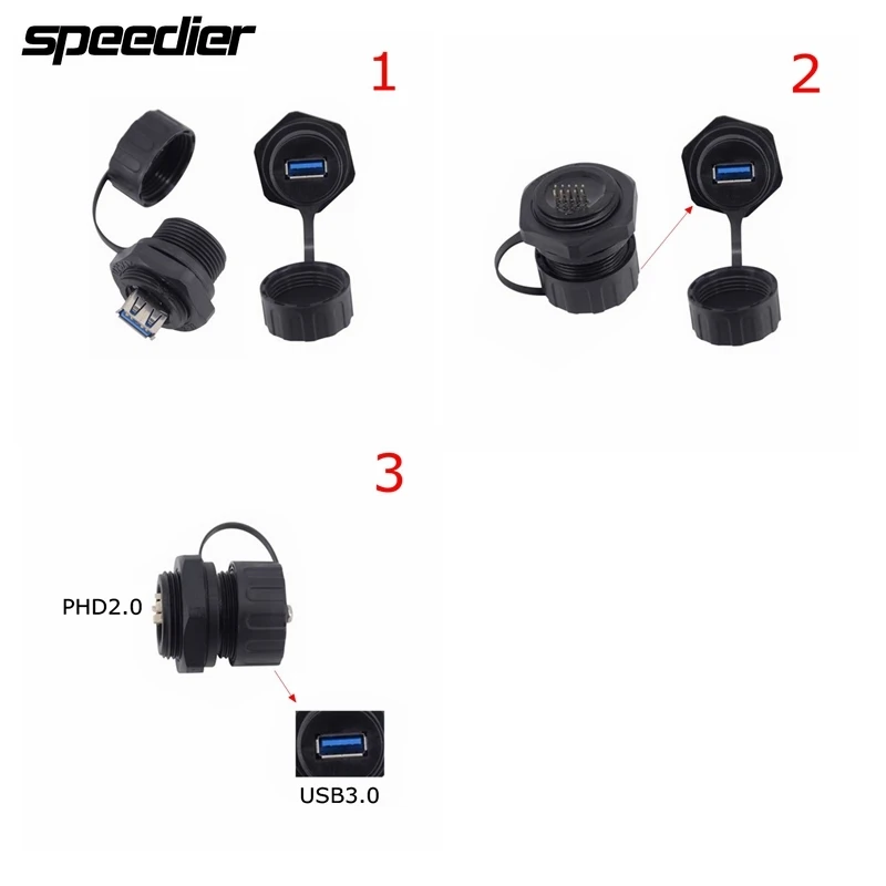 USB 3.0 Waterproof Connector A Female Socket M20 M25 Panel Mount Adapter to 10Pin PHD 2.0 A Female IP68 Waterproof Aviation Plug