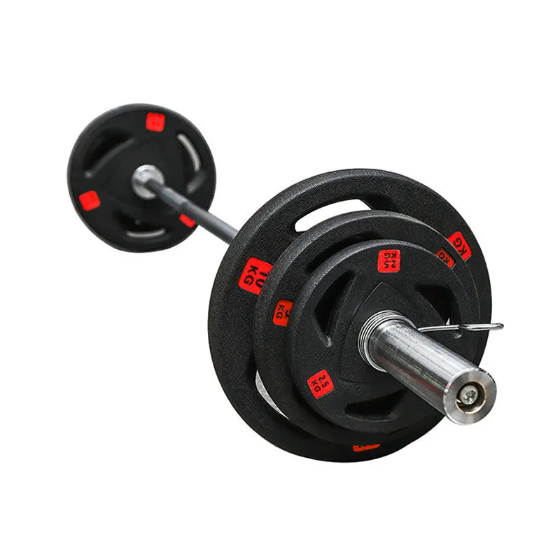 

Custom Fitness Gym Workout Barbell Weight Lifting Black Rubber Weight Plates 3 Holes Discs