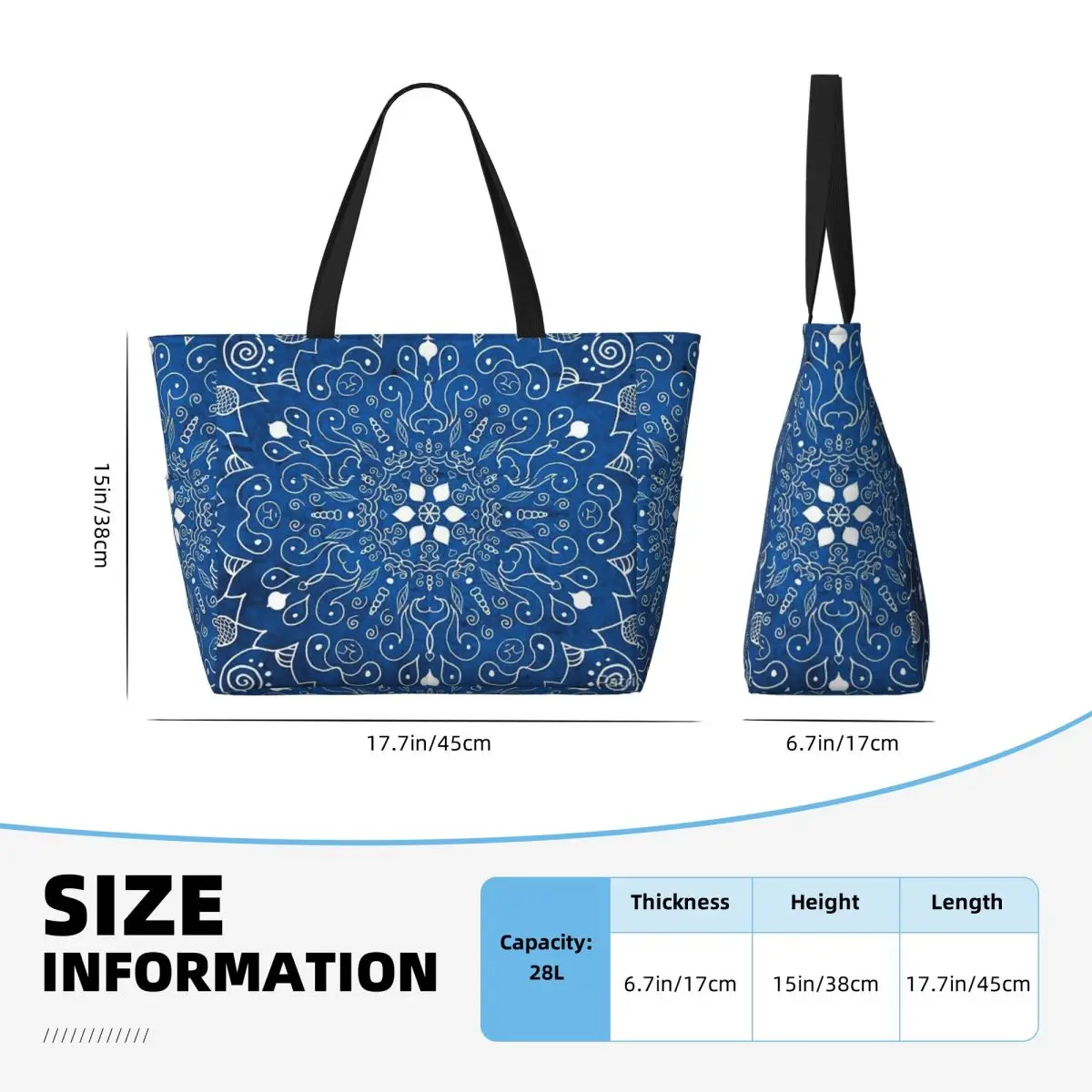 Mandala Blue Beach Travel Bag, Tote Bag Trendy Large Capacity Daily Birthday Gift Multi-Style Pattern