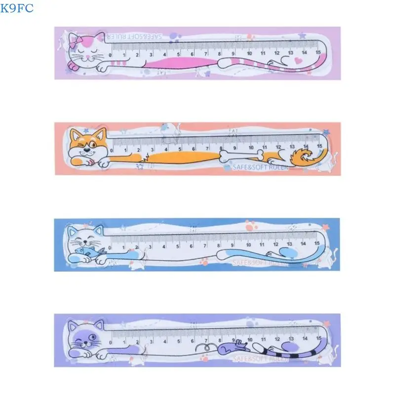 

K9FC 15cm Straight Ruler Soft Ruler with Scale Lovely Cats Ruler School Supplies Measuring Tool for Drawing