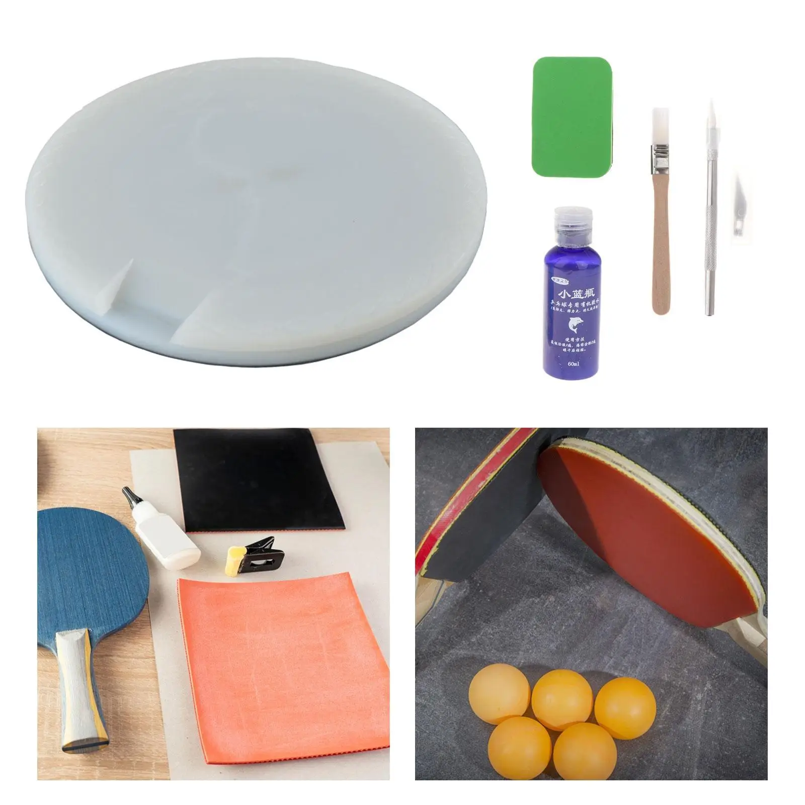 Racchetta da ping pong Piattaforma di taglio in gomma Detergente per spugna Tavola in PE Girevole Professionale antiscivolo Diametro 22 cm Kit fai da te