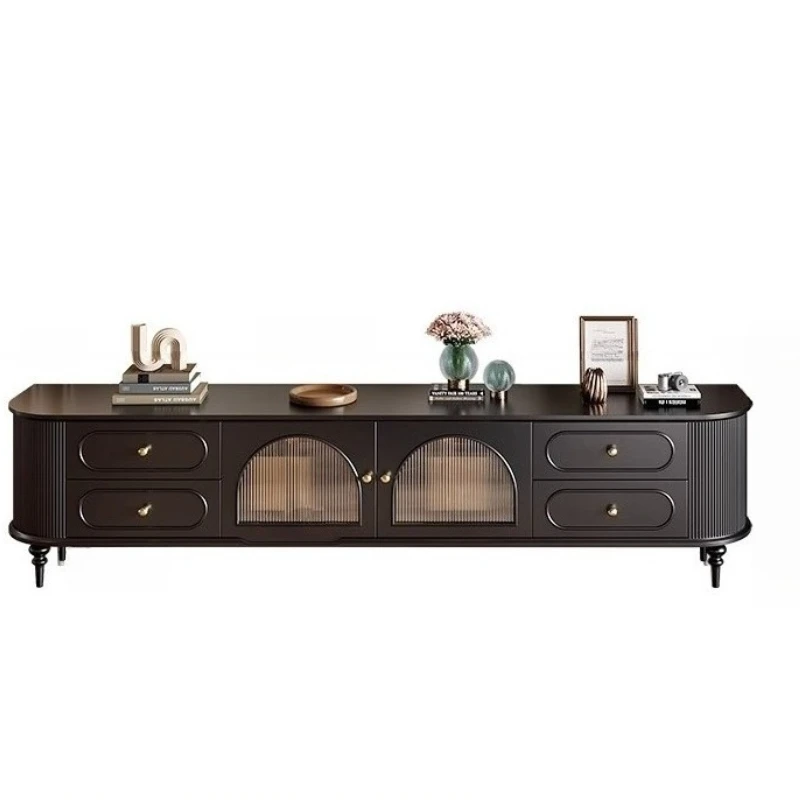 

French retro solid wood TV cabinet coffee table combination simple modern small apartment living room paint floor TV cabinet