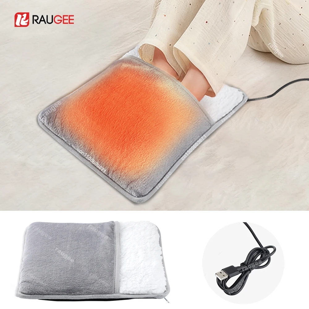Foot Warmer USB Foot Heater Portable Electric Foot Heating Pad Soft Plush Washable Foot Warmer Winter Warming Mat for Room Home