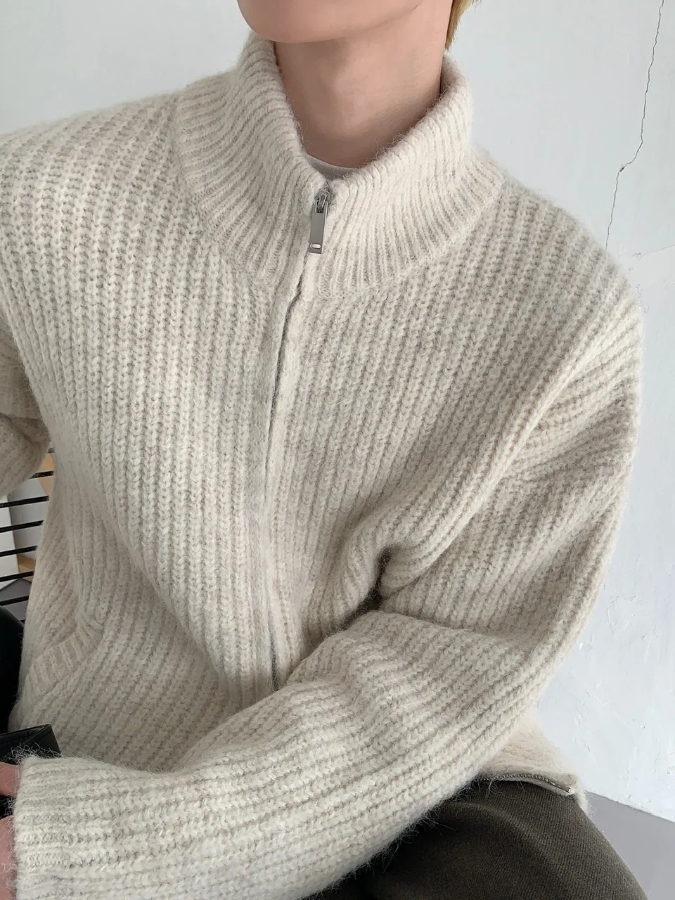 الرجال 2025 الخريف الشتاء جديد سميكة الوقوف طوق سستة سترة البلوزات الرجال الراقية محبوك القمم بلون تريكو #5