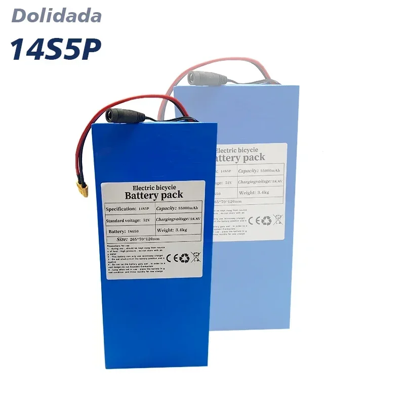 52V 14S5P 55000mAh 18650 1500W lithium battery, high-power suitable for electric bicycles, scooters+58.8V 2A charger