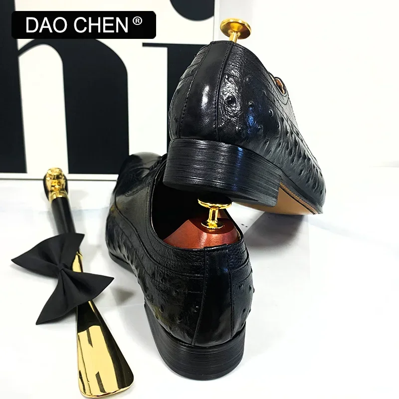 DAOCHEN MEN OXFORD SHOES BROWN BLACK OSTRICH PRINTS SHOES LACE UP FORMAL DRESS MAN SHOE OFFICE WEDDING LEATHER SHOES MEN