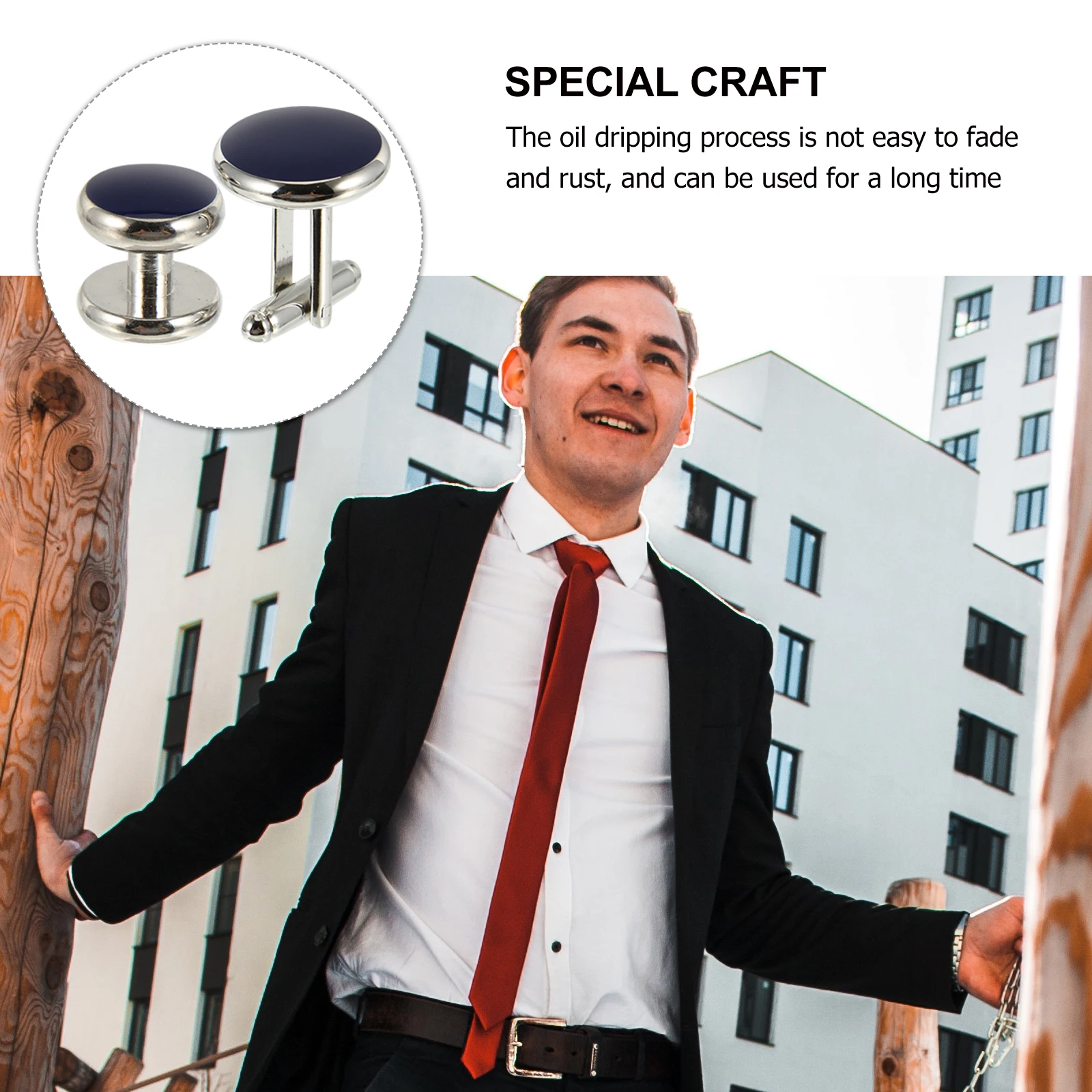 

8pcs 1 Set Classic Round Links French Style Studs Elegant Male Cuff Links Set Shirt Cuff Studs Copper Durable Round Shape Long