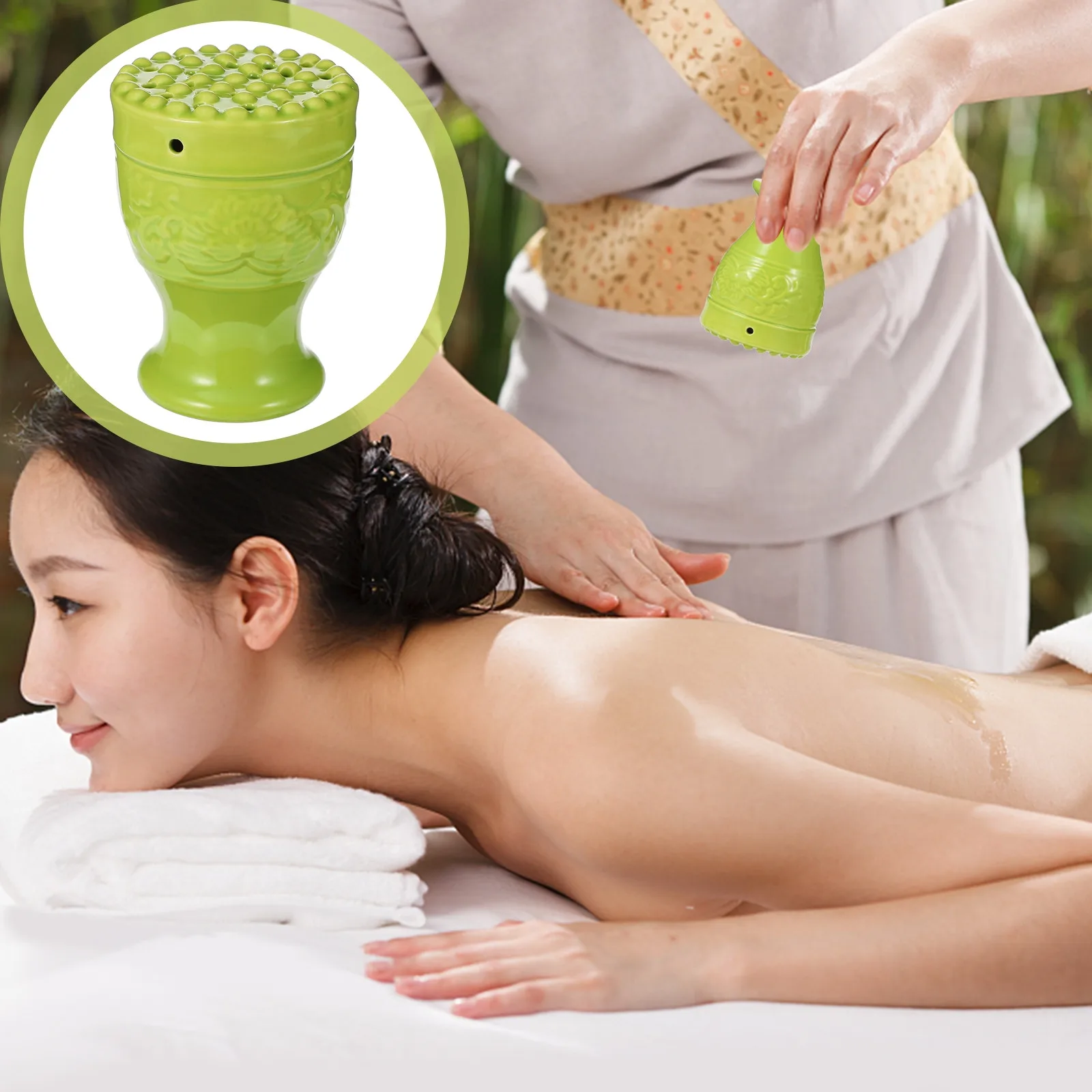 1Set Ceramic Moxibustion Cup Healthy Ergonomic Design Heat Insulated Portable Moxa Box for Acupuncture Therapy Moxa Burner Box