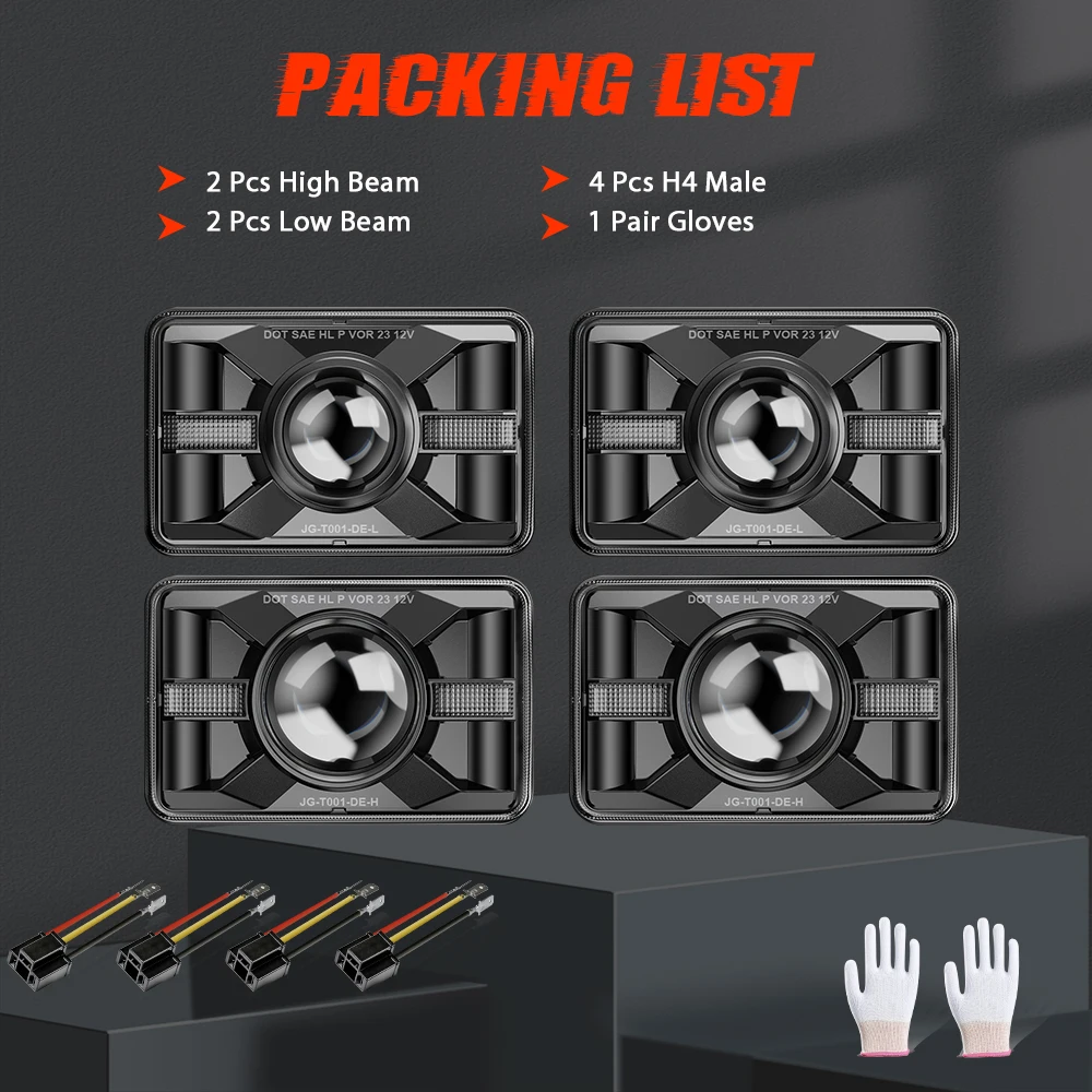 DOT 4x6 Square High Low Beam Rectangle LED Headlight Replaced  Driving Light off Road with Amber Turn Signal  for Car Pickup