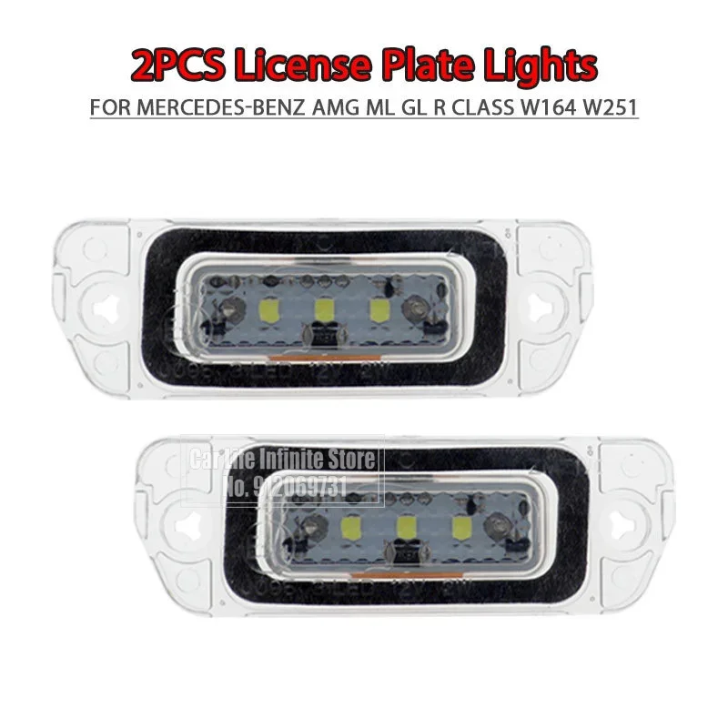 Pair White LED License Plate Light Bulb For Mercedes Benz W164 X164 W251 ML GL R Class License Plate Lamp White 6000K