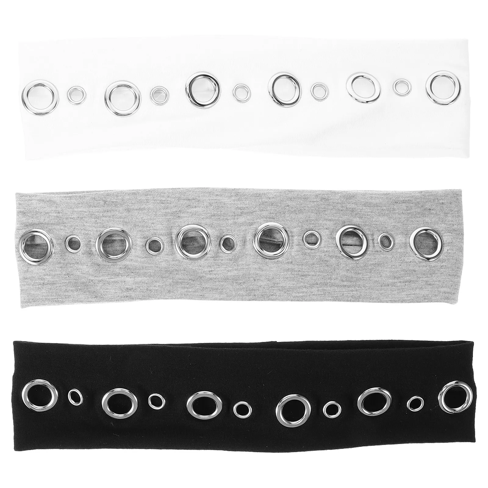 

3Pcs Punk Style Wide Hollow Out Eyelets Elastic Headbands Stretchy Fabric Hair Bands Festival Party Concert Accessories Vintage
