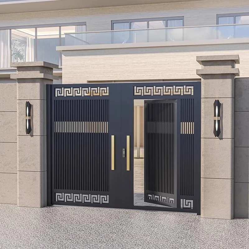 Customization Aluminum Alloy Iron Art Modern and Simple Fireproof Handmade Double Door Swing Electric Courtyard Gate