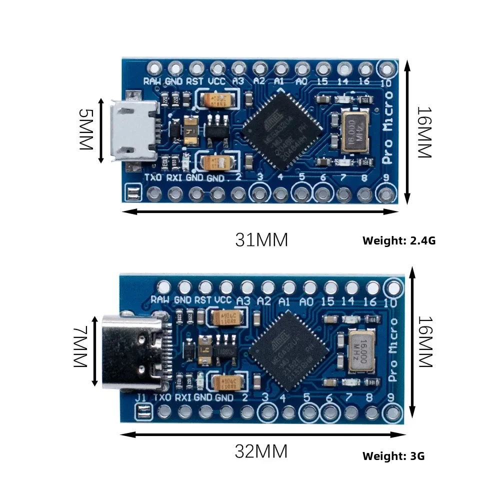 Pro Micro use Atmega32U4 own usb update program 5V/16M microcontroller development board