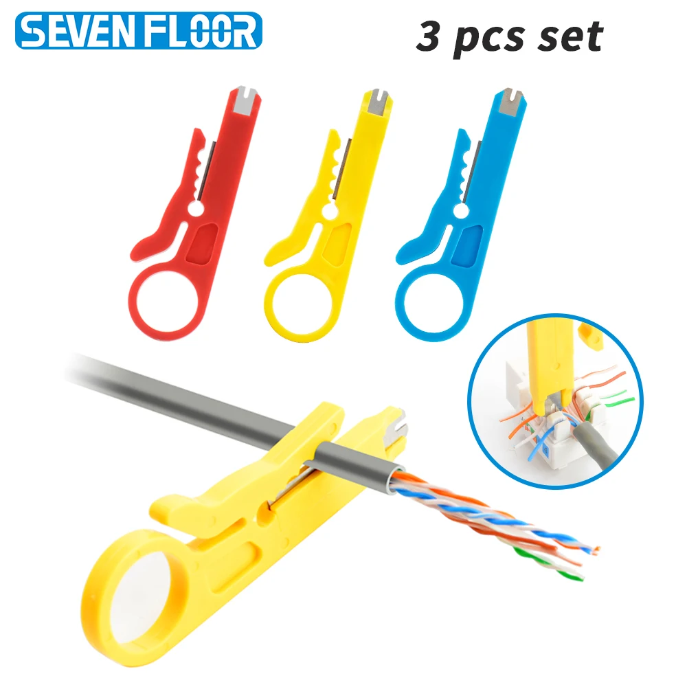 3-Pack Wire Stripper with Punch Down Function, Multi-Use Cable Tool for RJ45 RJ11 Network, Phone & CCTV Cables