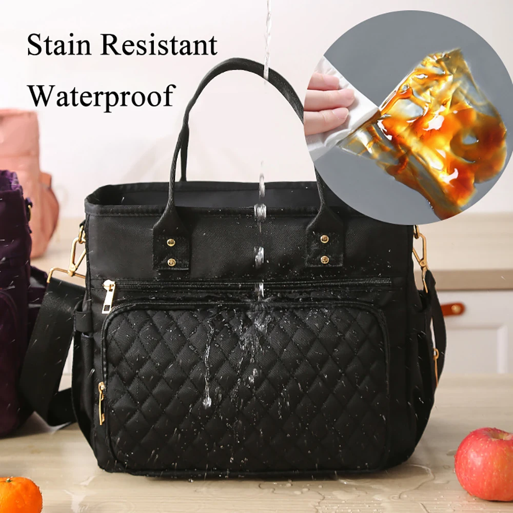 Large Insulated Lunch Bag for Outdoor Camping Women's Nylon Thermal Lunch Bag Work  Leakproof Tote Bags with Storage Pocket