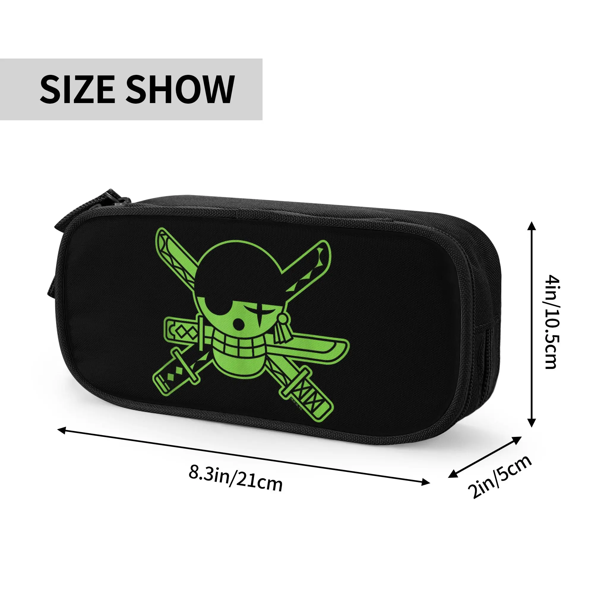 Large Capacity Bags for Child Cartoon One Piece Anime Green Roronoa Zoro Jolly Roger Tank Top  School Pencil Bag