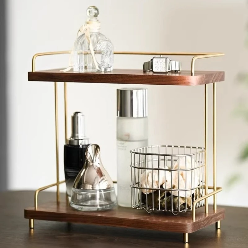 

Двухслойный органайзер для косметики из цельного дерева, настольный органайзер для хранения макияжа, элегантная подставка для ухода за кожей для туалетного столика, комода, лоток для духов