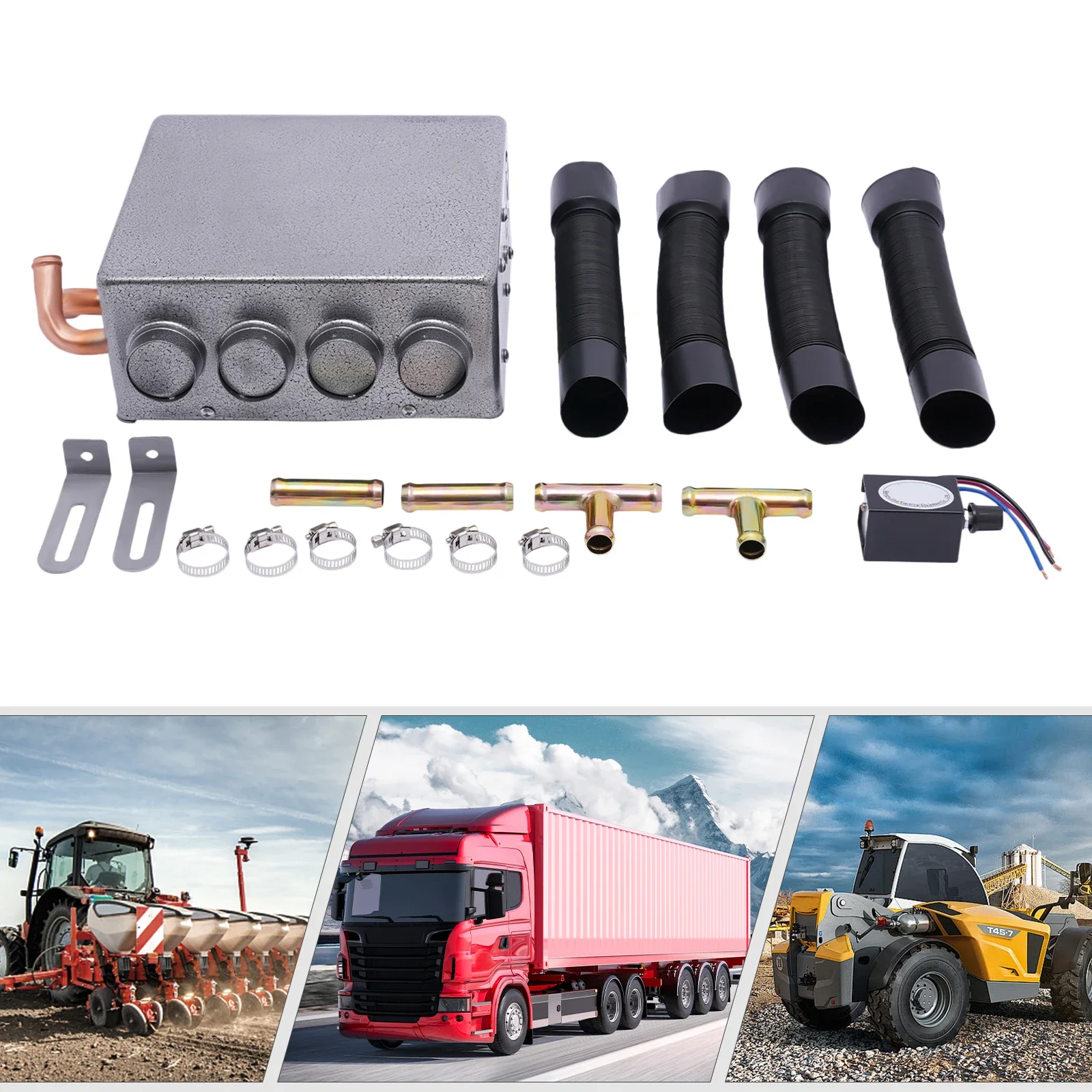 مزيل صقيع سخان عالمي تحت داش مع مفتاح سرعة شاحنة سيارة 4 منافذ 12 فولت رمادي، سخان سيارة تلقائي، نحاس، حديد