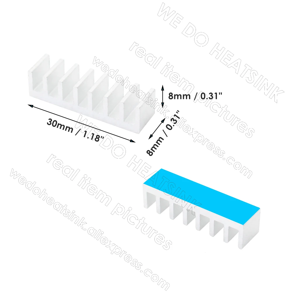 8x30x8mm Silver DIP Heatsink Radiator for MOS IC Chip with pre Applied Thermal Heat Transfer Ahesive Tape