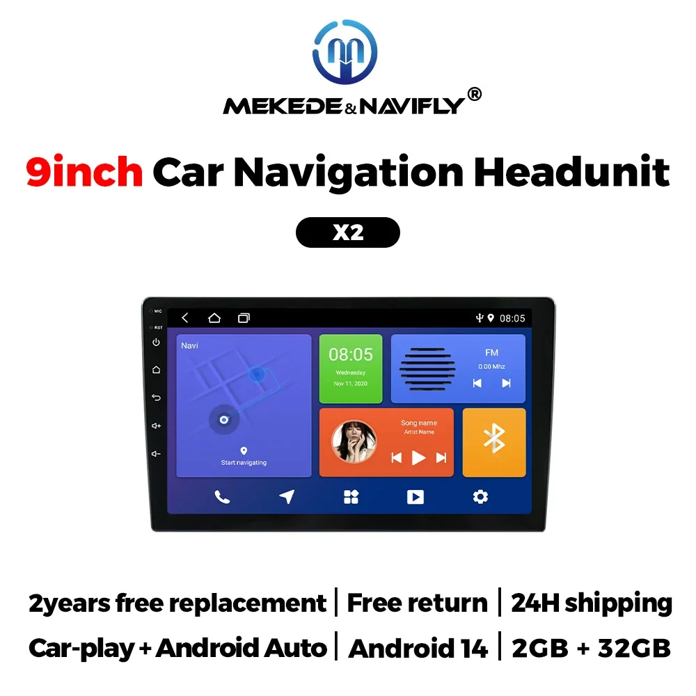 

Android14 2 Din Car Radio 9'' Universal for Carplay Android Auto Multimedia Video Player GPS WIFI Auto FM Radio Stereo Receiver