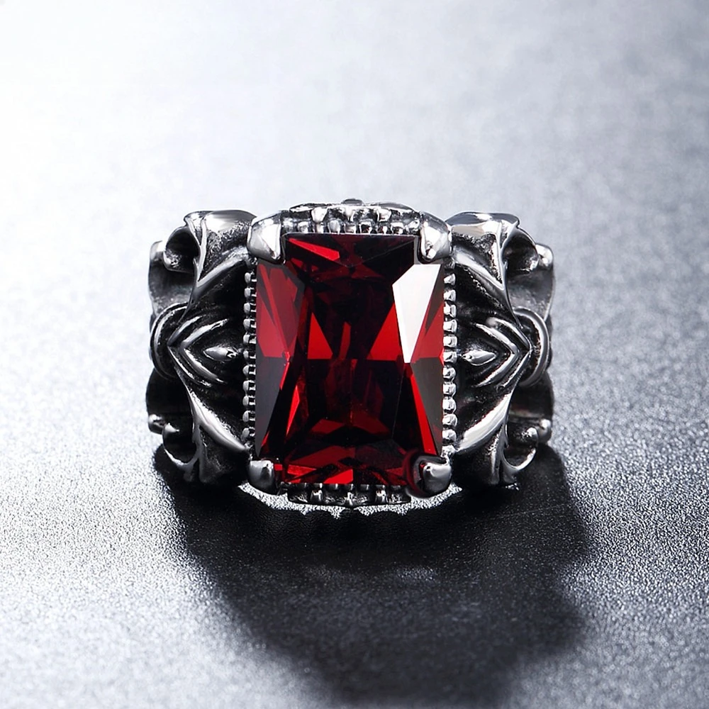 

Gothic Punk Dragon Ring Casting Prong Setting Red CZ Stone Titanium Steel Christ Prayer Male Alliance Jewelry