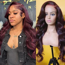 Red Lace Front Human Hair Wigs 99J Burgundy Colored Body Wave Lace Front Wig 13X4 13X6 Hd Transparent Lace Frontal Wig 34 Inches