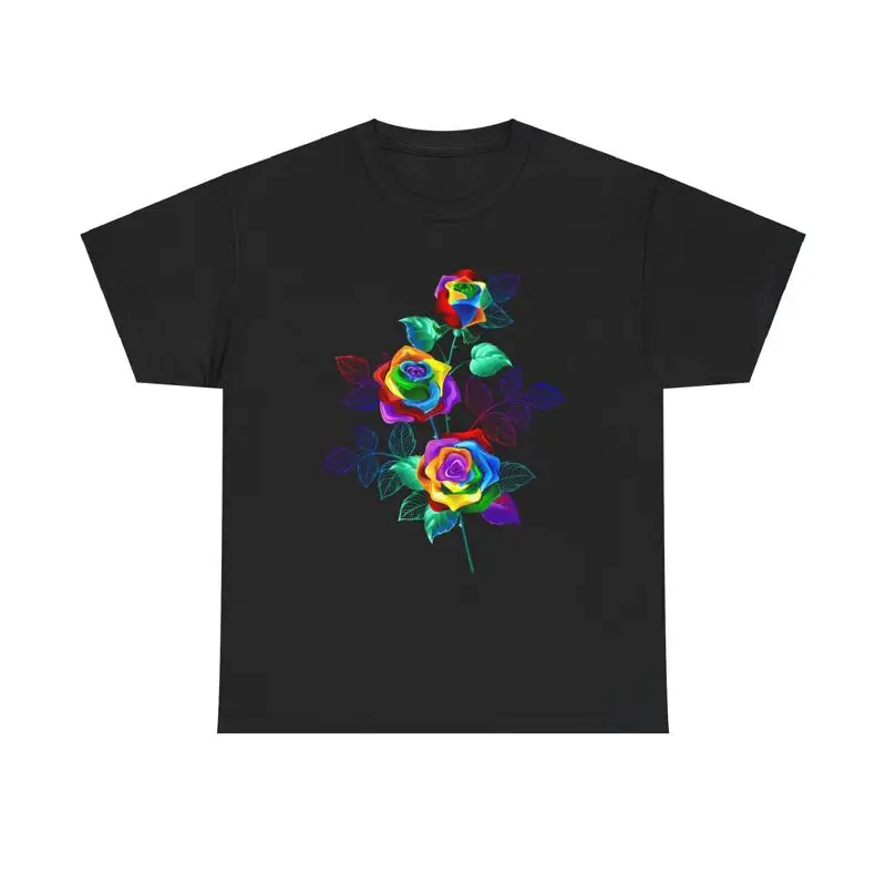 

Rainbow Roses T Shirt vibrant colorful floral LGBTQ pride hologram cool art